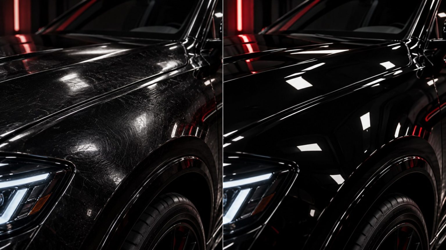 Freshly finished black paint with mirror-like reflections